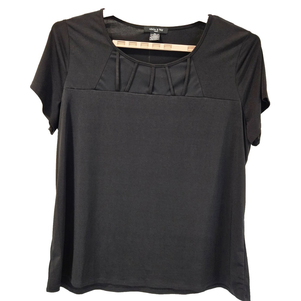 Adele & May Shirt Womens Sz 3X Black Short Sleeve Decorative Front Office Classy